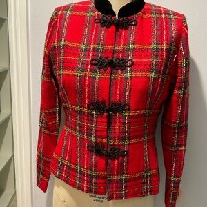 Elegant Red Plaid Women's Blazer